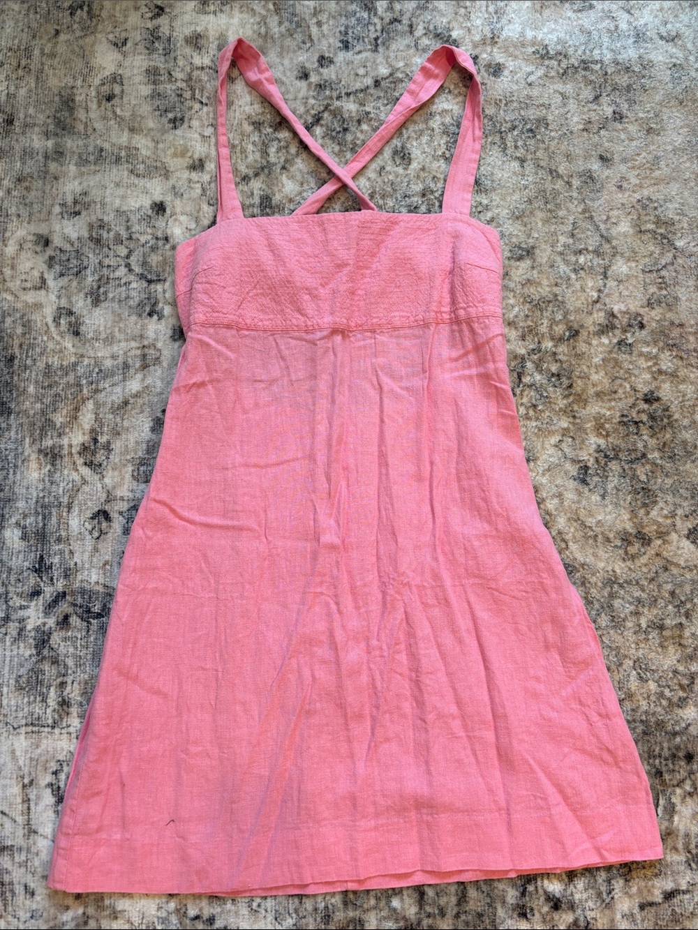 Madewell Pink crisscross straps cute open back Linen-Blend Mini Dress